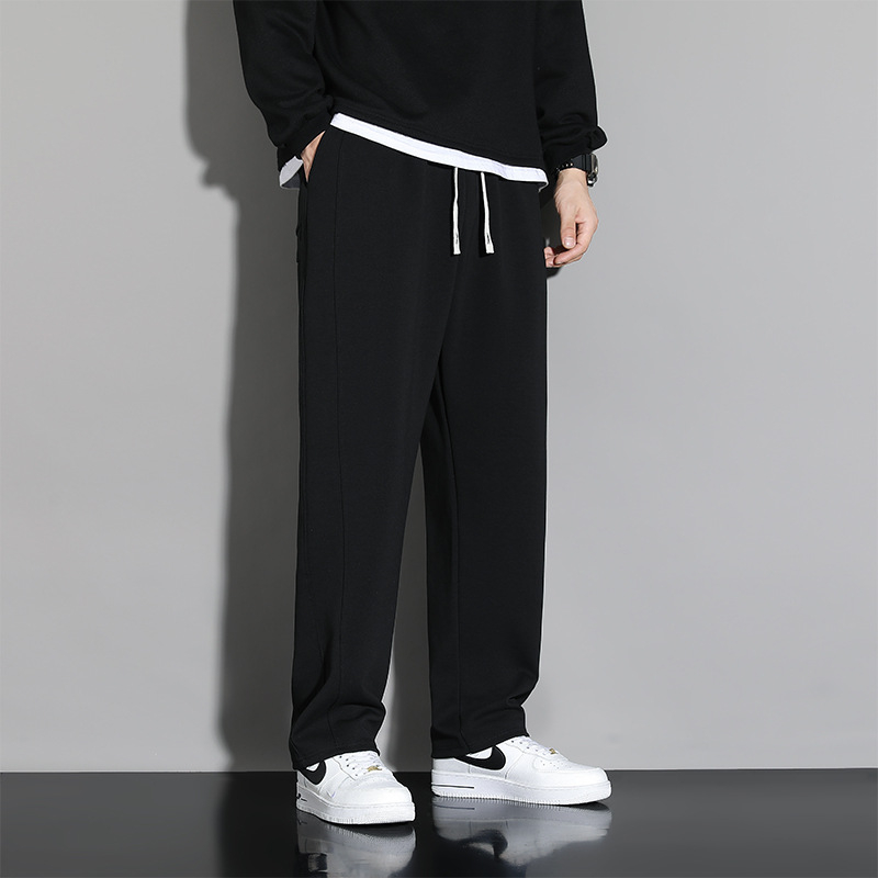 Muške sportske hlače od pamukasto-mješavine s flis podstavom, ravni kroj, visok pojas, zimski model