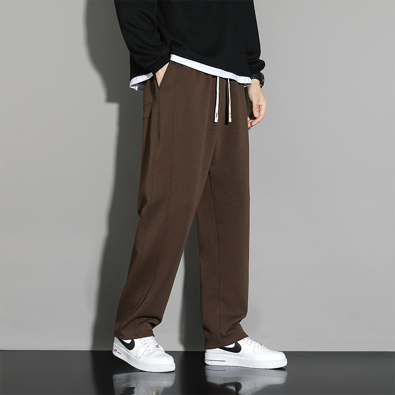 Muške sportske hlače od pamukasto-mješavine s flis podstavom, ravni kroj, visok pojas, zimski model