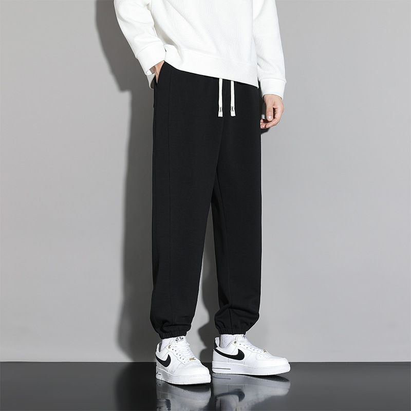 Muške sportske hlače od pamukasto-mješavine s flis podstavom, ravni kroj, visok pojas, zimski model