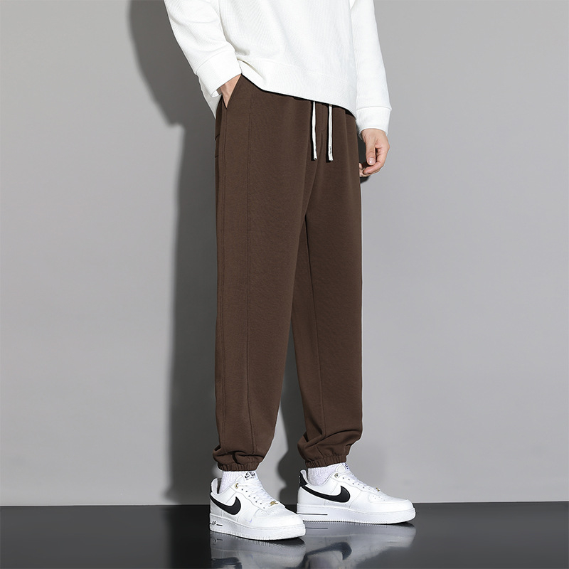 Muške sportske hlače od pamukasto-mješavine s flis podstavom, ravni kroj, visok pojas, zimski model