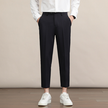 Мъжки прави панталони, дебел полиестер 94.8% и еластан 5.2%, без гладене, антибръчкване, средно-висока талия, цип, зимни бизнес панталони