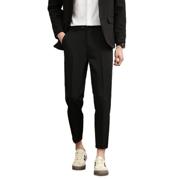 Мъжки прави панталони, дебел полиестер 94.8% и еластан 5.2%, без гладене, антибръчкване, средно-висока талия, цип, зимни бизнес панталони