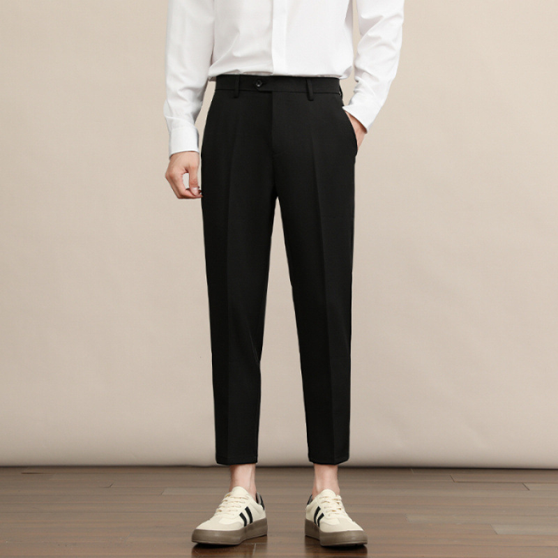 Мъжки прави панталони, дебел полиестер 94.8% и еластан 5.2%, без гладене, антибръчкване, средно-висока талия, цип, зимни бизнес панталони