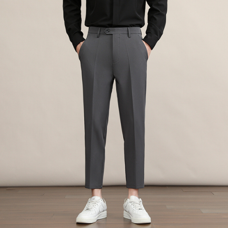Мъжки прави панталони, дебел полиестер 94.8% и еластан 5.2%, без гладене, антибръчкване, средно-висока талия, цип, зимни бизнес панталони