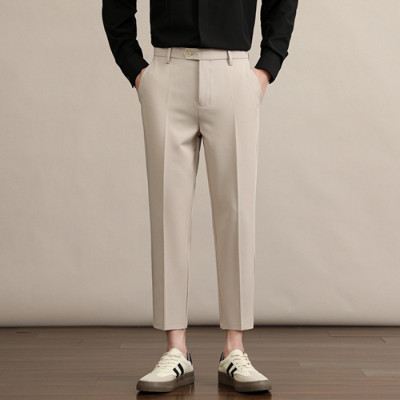 Мъжки прави панталони, дебел полиестер 94.8% и еластан 5.2%, без гладене, антибръчкване, средно-висока талия, цип, зимни бизнес панталони