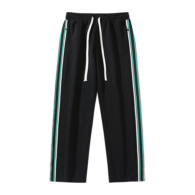 Casual sports hlače za tinejdžere s fleece materijalom, pamut-mješavina, prugasti uzorak, srednji pojas, pojas i vezivanje za zatvaranje, opušten kroj, zimska sezona