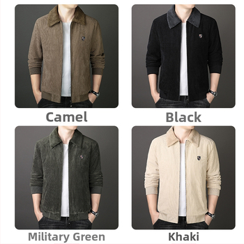 Corduroy jakk varukaga, tõmblukk ees, fleece vooder, paksenenud soojus, tavaline pikkus