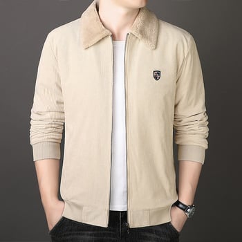 Corduroy jakk varukaga, tõmblukk ees, fleece vooder, paksenenud soojus, tavaline pikkus