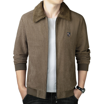 Corduroy jakk varukaga, tõmblukk ees, fleece vooder, paksenenud soojus, tavaline pikkus