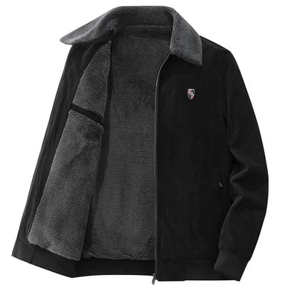 Corduroy jakk varukaga, tõmblukk ees, fleece vooder, paksenenud soojus, tavaline pikkus