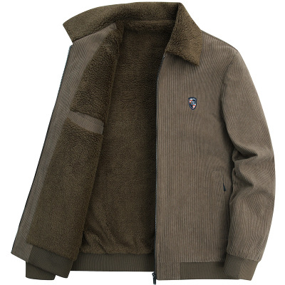 Corduroy jakk varukaga, tõmblukk ees, fleece vooder, paksenenud soojus, tavaline pikkus