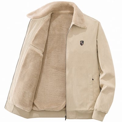 Corduroy jakk varukaga, tõmblukk ees, fleece vooder, paksenenud soojus, tavaline pikkus