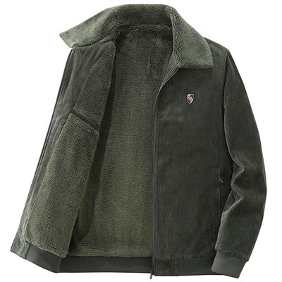 Corduroy jakk varukaga, tõmblukk ees, fleece vooder, paksenenud soojus, tavaline pikkus