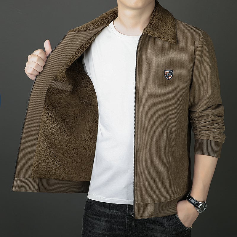 Corduroy jakk varukaga, tõmblukk ees, fleece vooder, paksenenud soojus, tavaline pikkus