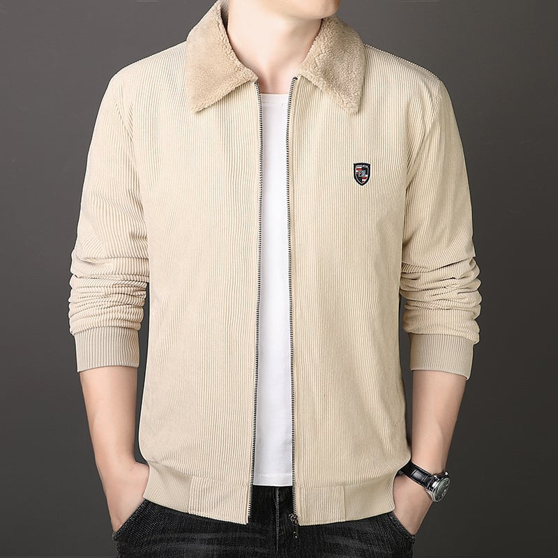 Corduroy jakk varukaga, tõmblukk ees, fleece vooder, paksenenud soojus, tavaline pikkus