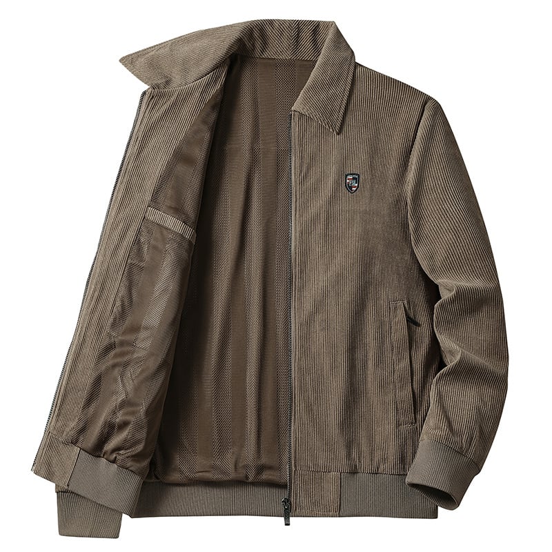 Corduroy jakk varukaga, tõmblukk ees, fleece vooder, paksenenud soojus, tavaline pikkus