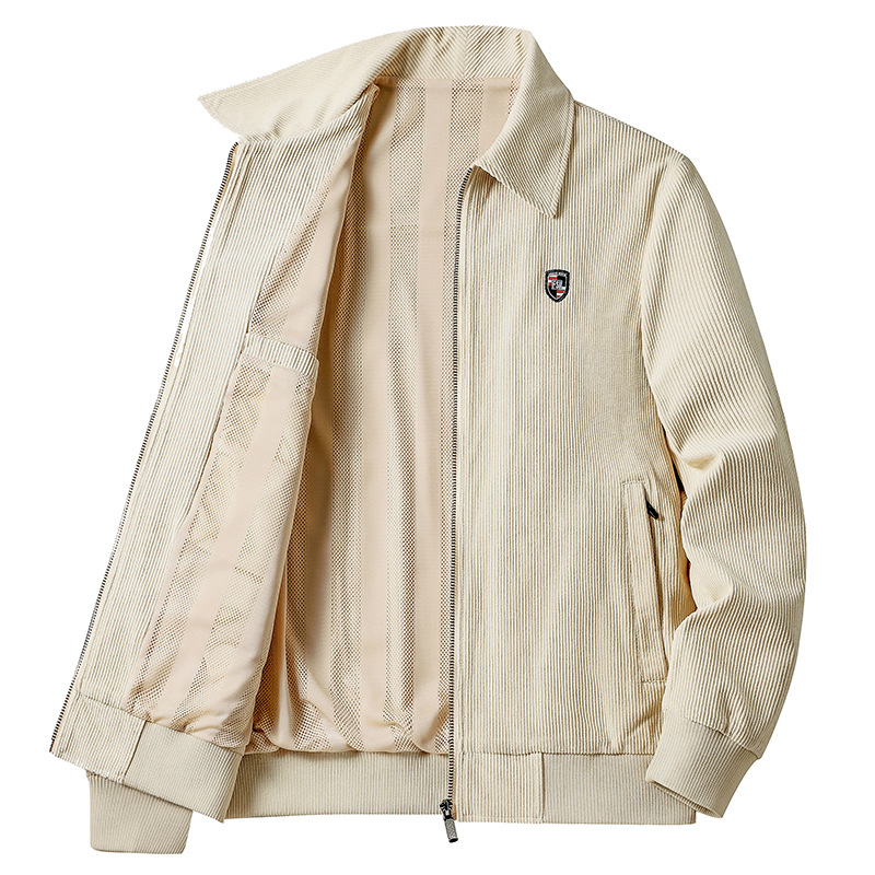 Corduroy jakk varukaga, tõmblukk ees, fleece vooder, paksenenud soojus, tavaline pikkus