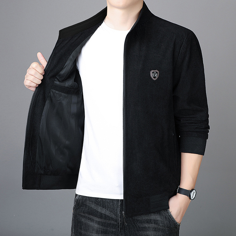 Corduroy jakk varukaga, tõmblukk ees, fleece vooder, paksenenud soojus, tavaline pikkus