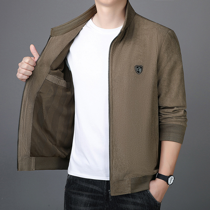 Corduroy jakk varukaga, tõmblukk ees, fleece vooder, paksenenud soojus, tavaline pikkus