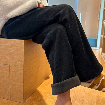 Széles lábú gyapjú nadrág magas derekú, fleece-lével bélelt, casual japán-koreai stílus