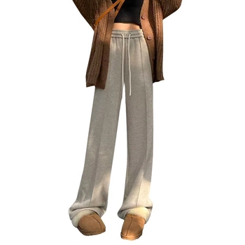 Széles lábú gyapjú nadrág magas derekú, fleece-lével bélelt, casual japán-koreai stílus