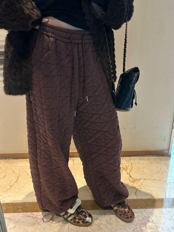 Moterų quilted medvilninės kelnės, storos žiemai 2025, tiesaus kirpimo, elastine juosta