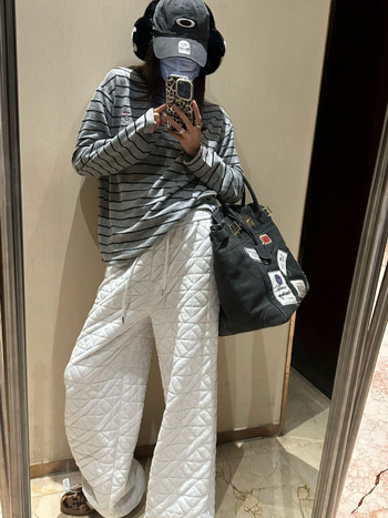 Moterų quilted medvilninės kelnės, storos žiemai 2025, tiesaus kirpimo, elastine juosta