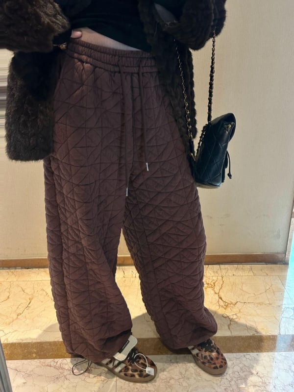 Moterų quilted medvilninės kelnės, storos žiemai 2025, tiesaus kirpimo, elastine juosta