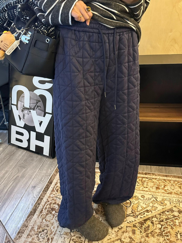 Moterų quilted medvilninės kelnės, storos žiemai 2025, tiesaus kirpimo, elastine juosta