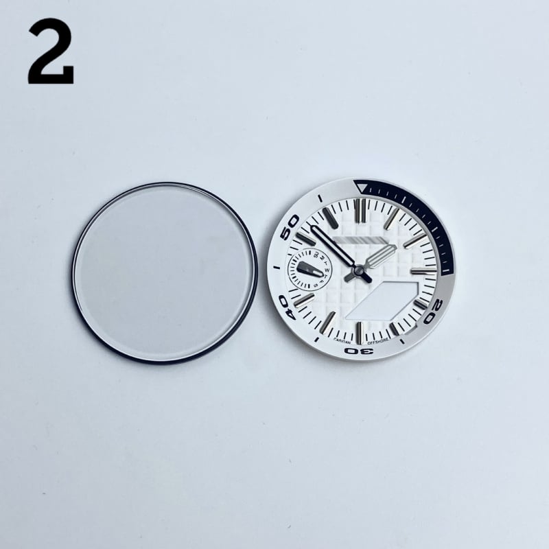 GA2100 modifikācijas komplekts pulkstenim — metāla ciferlats, iekšējais ēnas gredzens, rokas, safīra kristāls, četrdaļīgs komplekts