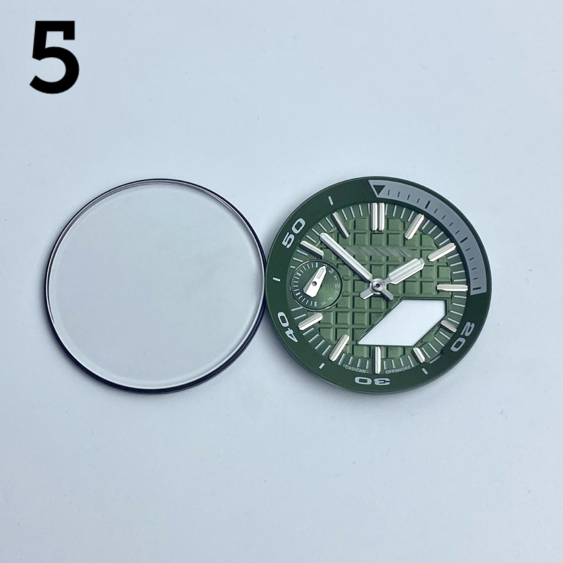 GA2100 modifikācijas komplekts pulkstenim — metāla ciferlats, iekšējais ēnas gredzens, rokas, safīra kristāls, četrdaļīgs komplekts