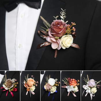 Kāzu korsāgs ar satīna rozīti, rokdarbs, ar drukātu logotipu, Azure zīmols, piemērots kāzām