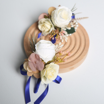 Kāzu korsāgs ar satīna rozīti, rokdarbs, ar drukātu logotipu, Azure zīmols, piemērots kāzām