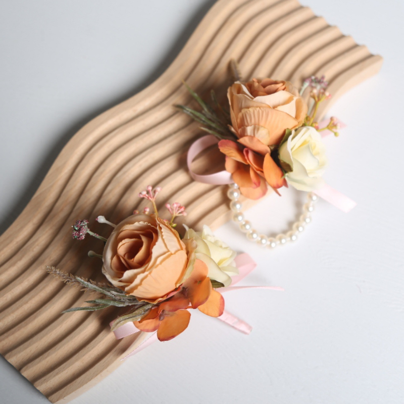 Kāzu korsāgs ar satīna rozīti, rokdarbs, ar drukātu logotipu, Azure zīmols, piemērots kāzām