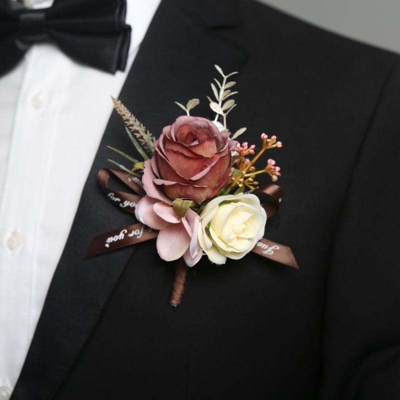 Kāzu korsāgs ar satīna rozīti, rokdarbs, ar drukātu logotipu, Azure zīmols, piemērots kāzām