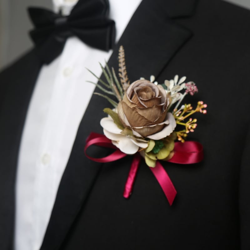 Kāzu korsāgs ar satīna rozīti, rokdarbs, ar drukātu logotipu, Azure zīmols, piemērots kāzām