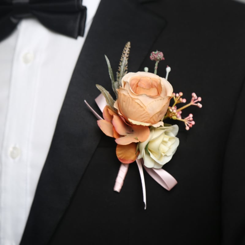 Kāzu korsāgs ar satīna rozīti, rokdarbs, ar drukātu logotipu, Azure zīmols, piemērots kāzām