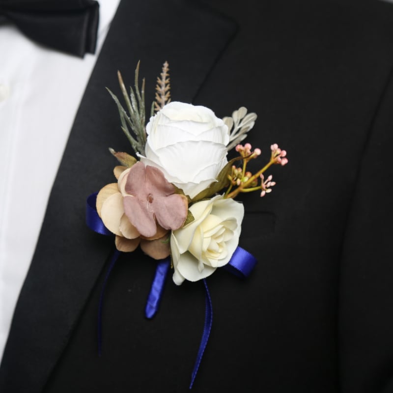 Kāzu korsāgs ar satīna rozīti, rokdarbs, ar drukātu logotipu, Azure zīmols, piemērots kāzām