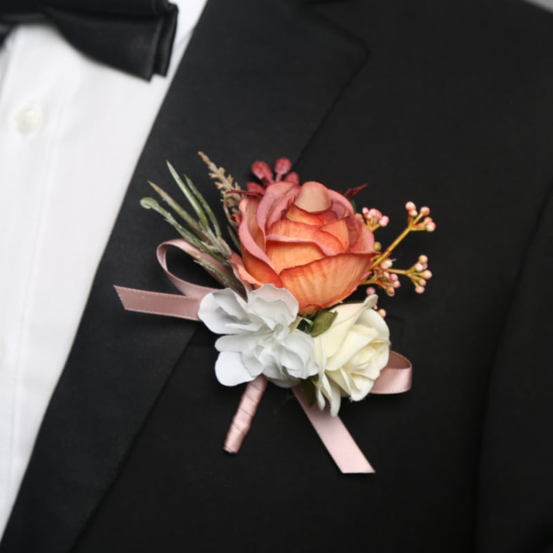 Kāzu korsāgs ar satīna rozīti, rokdarbs, ar drukātu logotipu, Azure zīmols, piemērots kāzām