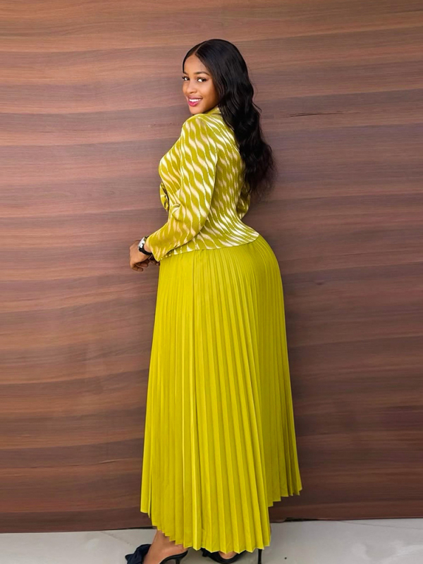 Moters suknelė, zebros raštas, šifonas, klostuota, ilgas ilgis, ilgos rankovės