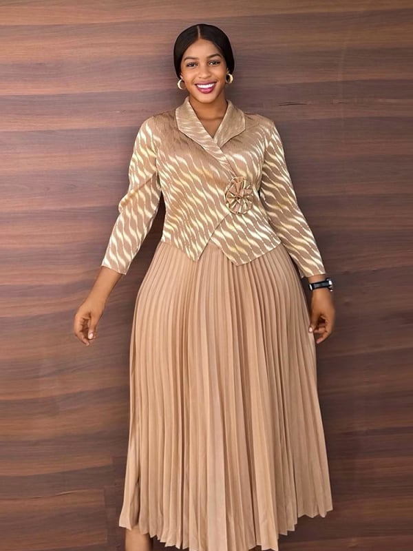 Γυναικείο φόρεμα με ζέμπρα εκτύπωση, σιφόν, πλισέ, μακρύ μήκος, μακριά μανίκια