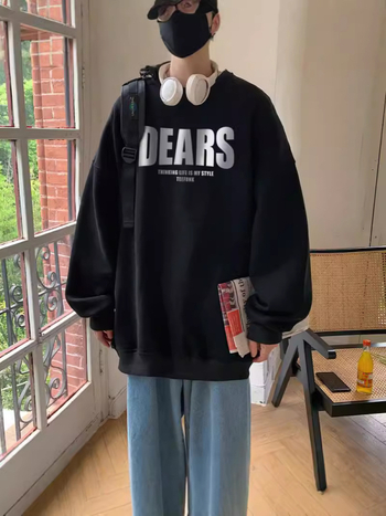 Korejskog stila široka mikina sa zatvaračem i tiskom slova na debelom poliesteru (70% poliester)