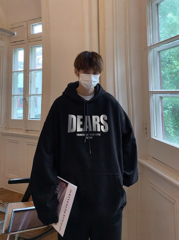 Korejskog stila široka mikina sa zatvaračem i tiskom slova na debelom poliesteru (70% poliester)