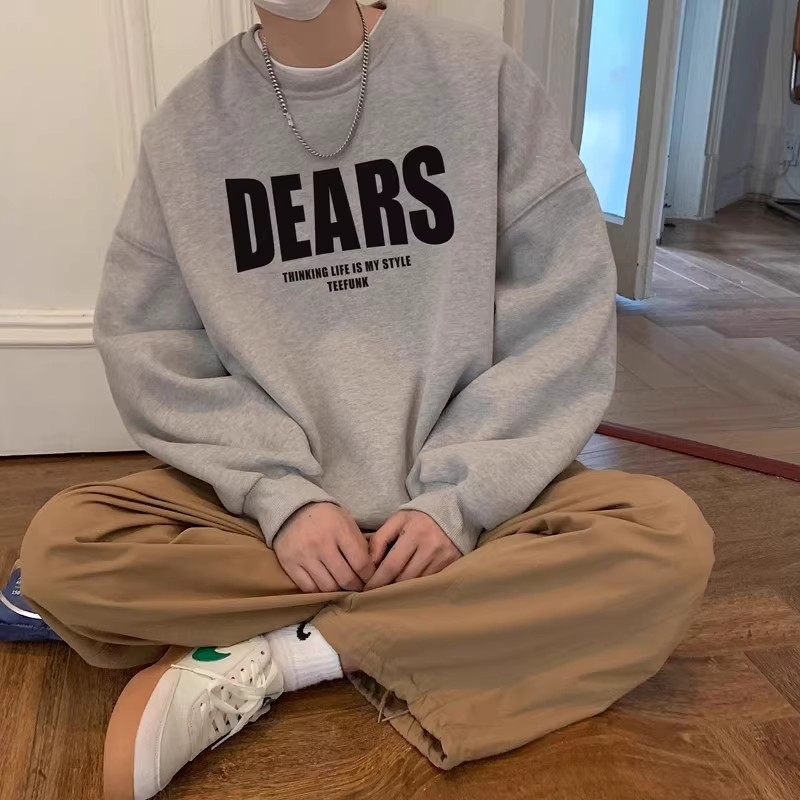 Korejskog stila široka mikina sa zatvaračem i tiskom slova na debelom poliesteru (70% poliester)