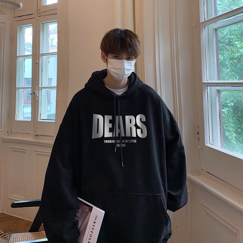 Korejskog stila široka mikina sa zatvaračem i tiskom slova na debelom poliesteru (70% poliester)