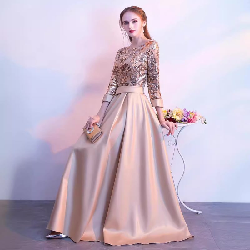 Дълга вечерна рокля от Mulberry Silk + Tussah Silk, дълги ръкави, дълъг силует, подходяща за банкет и годишна гала, пролет 2025