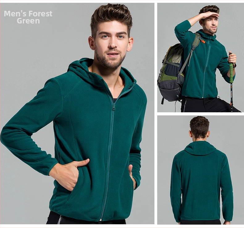 Youmu fliso striukė su gobtuvu, kardigan stiliaus, vėjo atspari, unisex