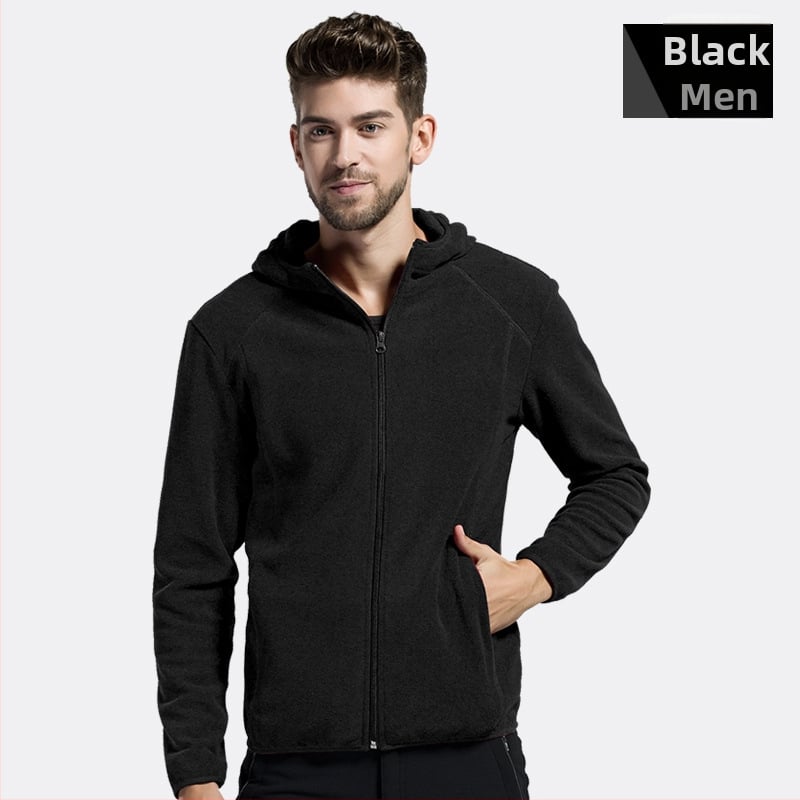 Youmu fliso striukė su gobtuvu, kardigan stiliaus, vėjo atspari, unisex