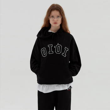 Női koreai stílusú kapucnis pulóver, szöveges mintával, laza szabás, vastag pamut, hímzés