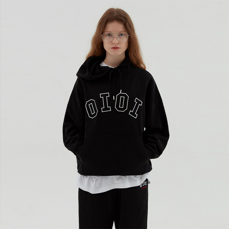 Női koreai stílusú kapucnis pulóver, szöveges mintával, laza szabás, vastag pamut, hímzés